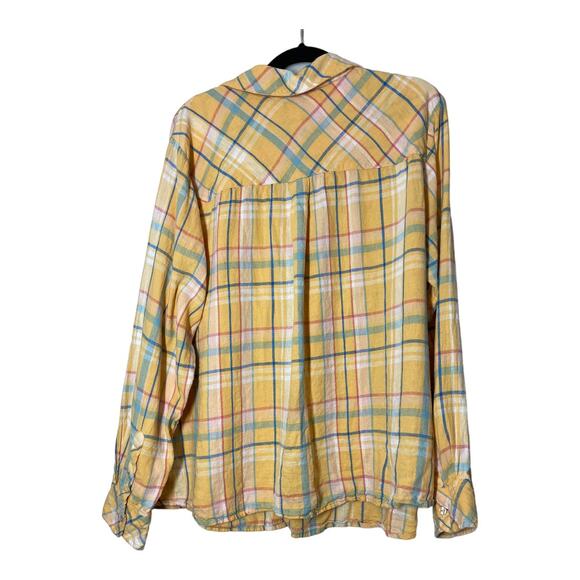 Candace Cameron Bure Yellow Plaid Shirt Linen Blend Button up 1X - Picture 2 of 4